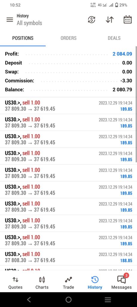 Profits and loss screenshot